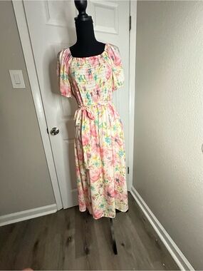 Indigo Floral Smocked Maxi Dress - Pink & Cream